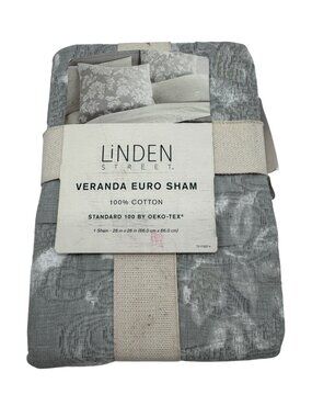 NEW Linden Street Veranda Euro Sham Gray Floral 100% Cotton Bedding 26" x 26"